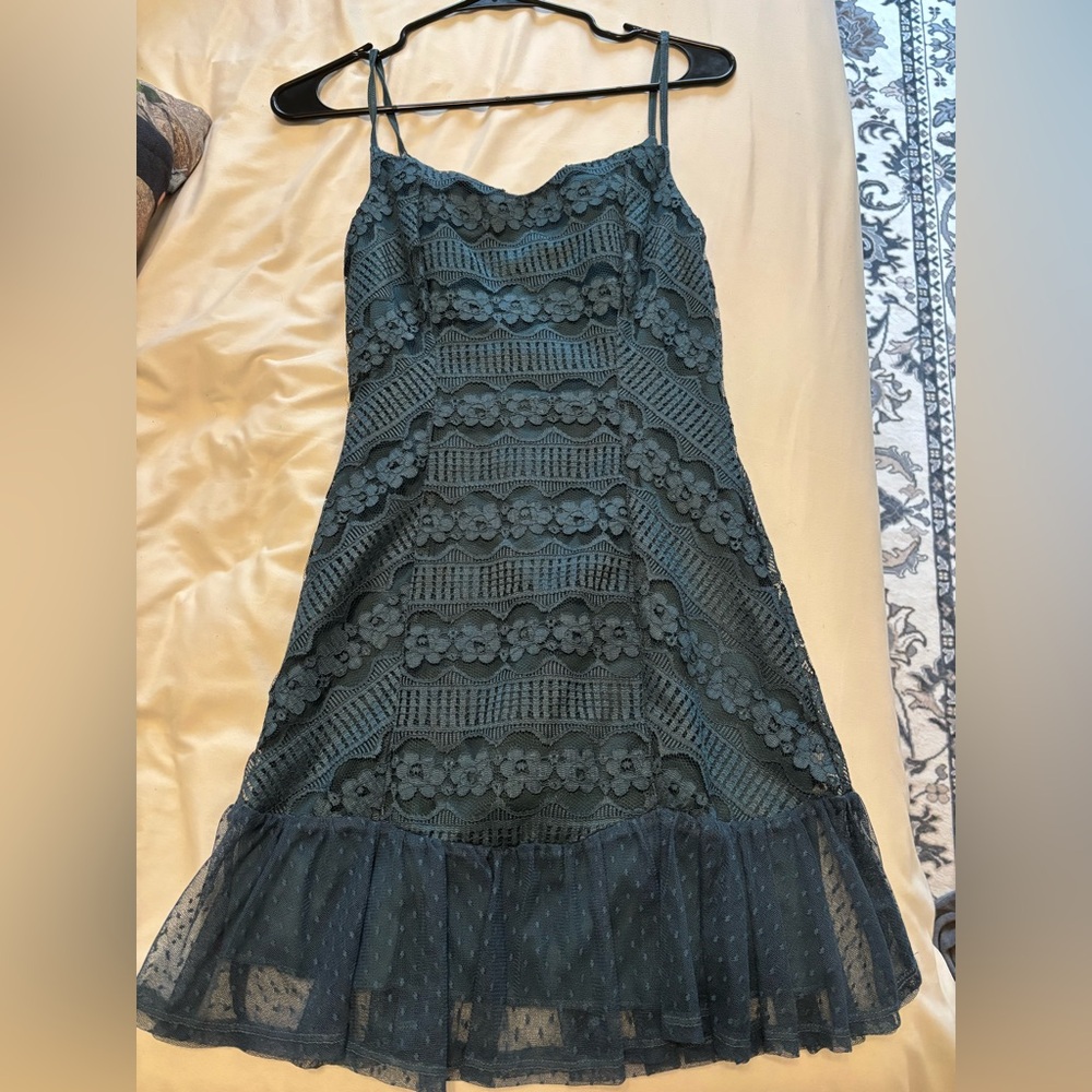 Francesca's Collections Blue Ruffled Tiered Midi Dress